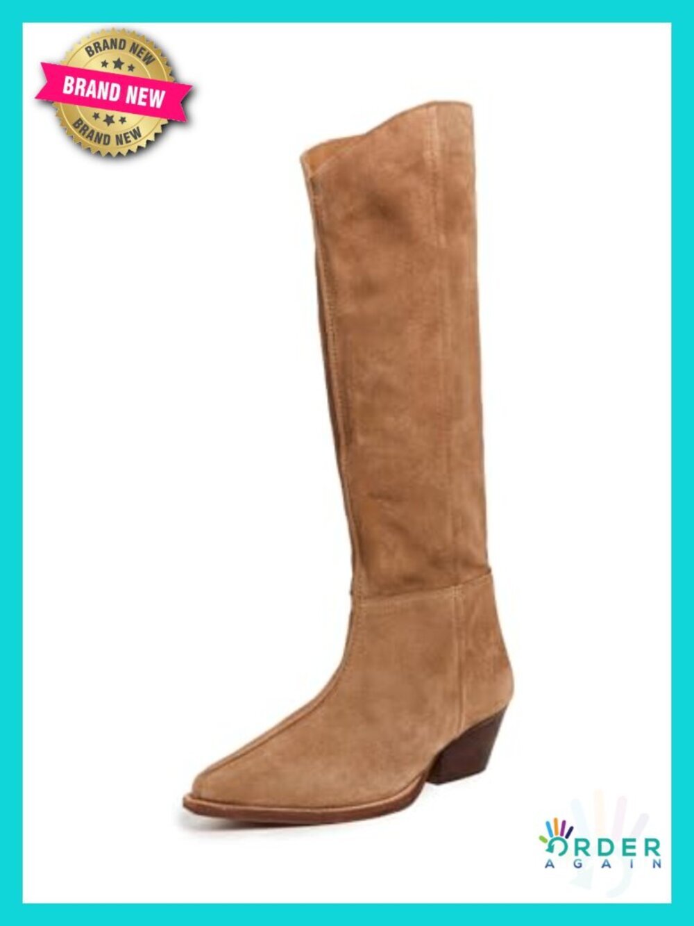 Slouch Knee High Boots - Suede Leather Pointed Toe Block Heel